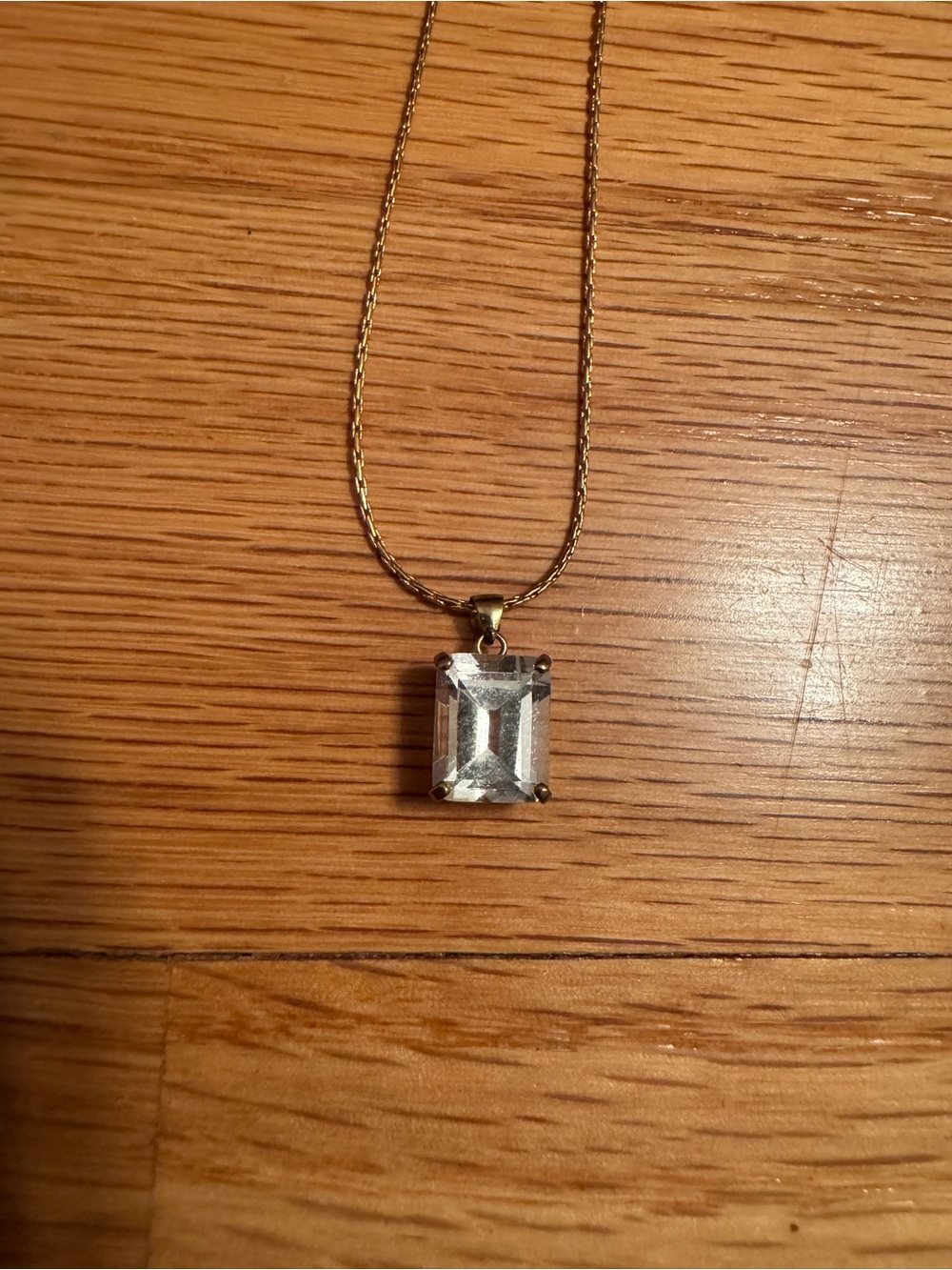 Gold Chain Necklace with Clear Emerald-Cut Pendant